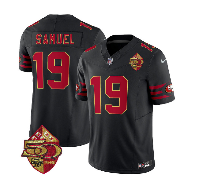 Men's San Francisco 49ers #19 Deebo Samuel Black 2023 F.U.S.E. 50th Patch Throwback Football Stitched Jersey